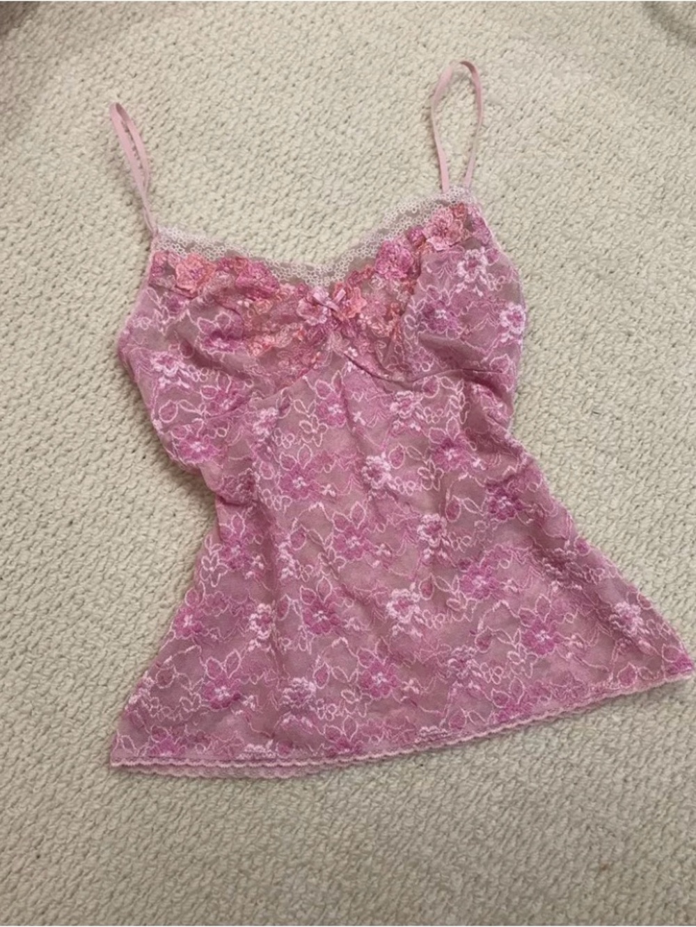 Pink Floral Lace Camisole with Adjustable Straps